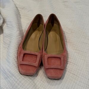 ANN MASHBURN Pink Suede Flats with Square Buckle size 40 - 9.5 in U.S. sizing